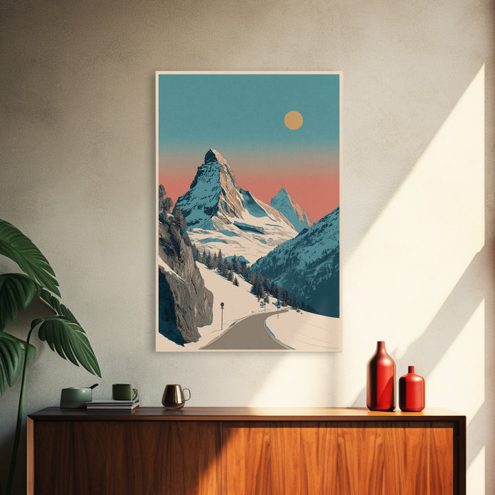 Swiss Alps Ski Poster Framed Canvas Print, Travel Poster(2), Room Decor, Living Room Decor, Fine Art, Voyage, Travel Gift, TPO-2x3-64
