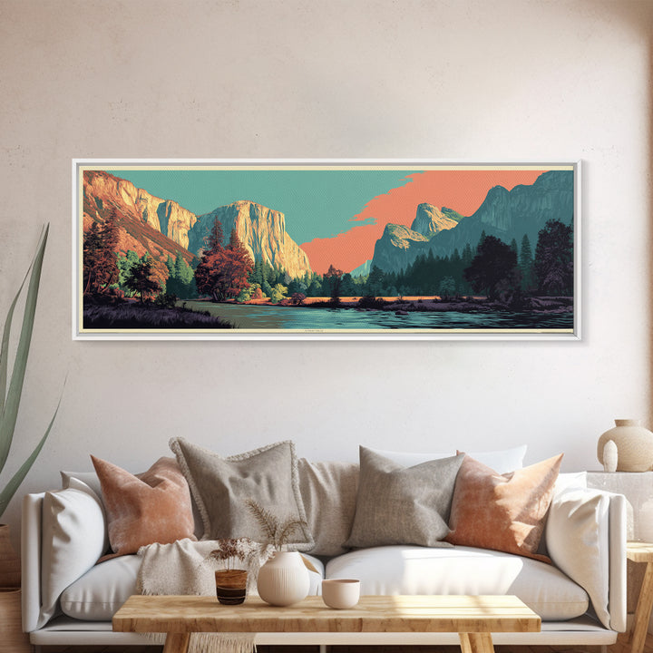 Yosemite Valley Graphic Canvas Print, Travel Poster(2), Fine Art Print, Living Room Decor, Fine Art, Voyage, Posters, TPO-3x1-19
