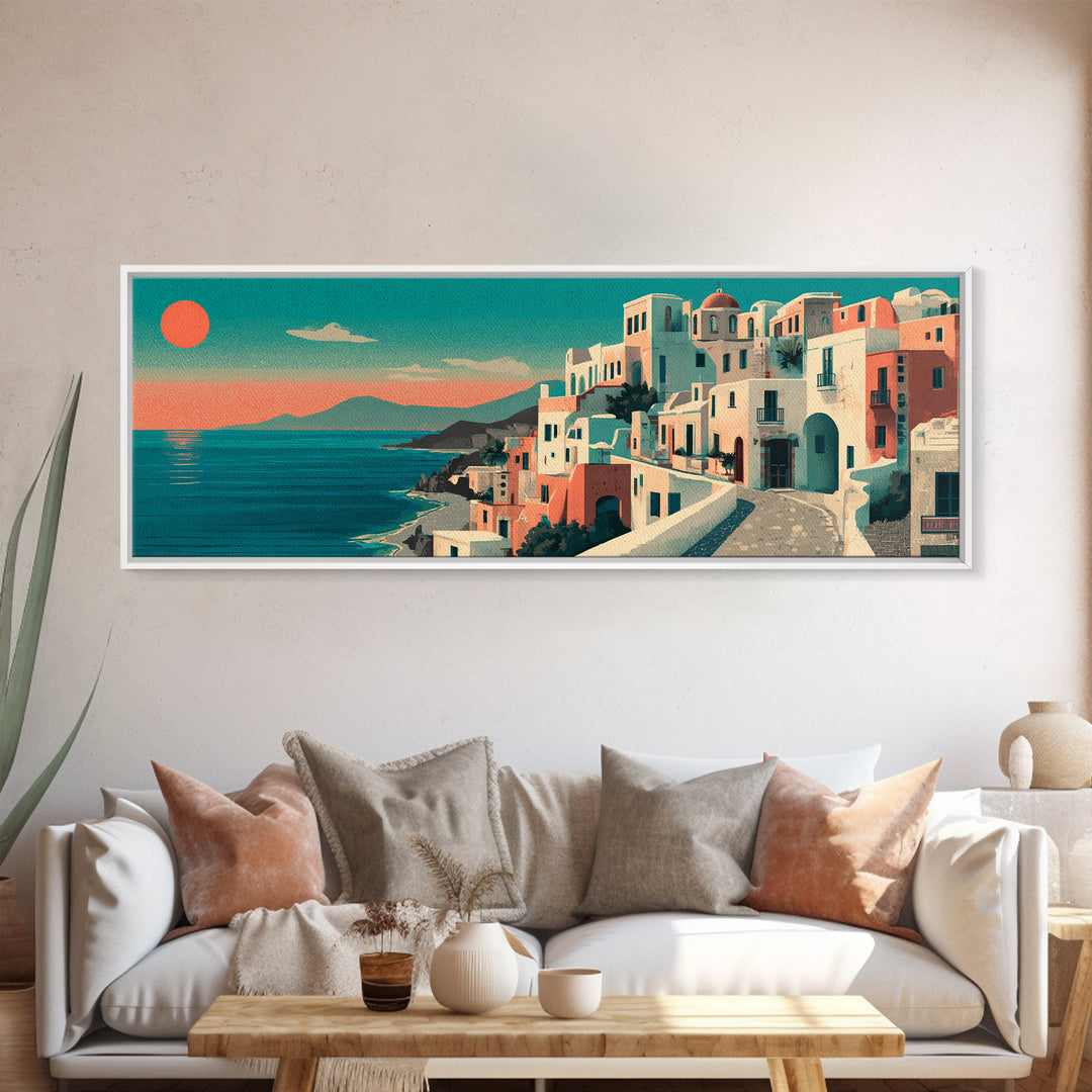 Santorini White Buildings and Cobalt Water Canvas Print, Travel Poster(2), City Wall Art, Living Room Decor, Fine Art, Voyage, TPO-3x1-20