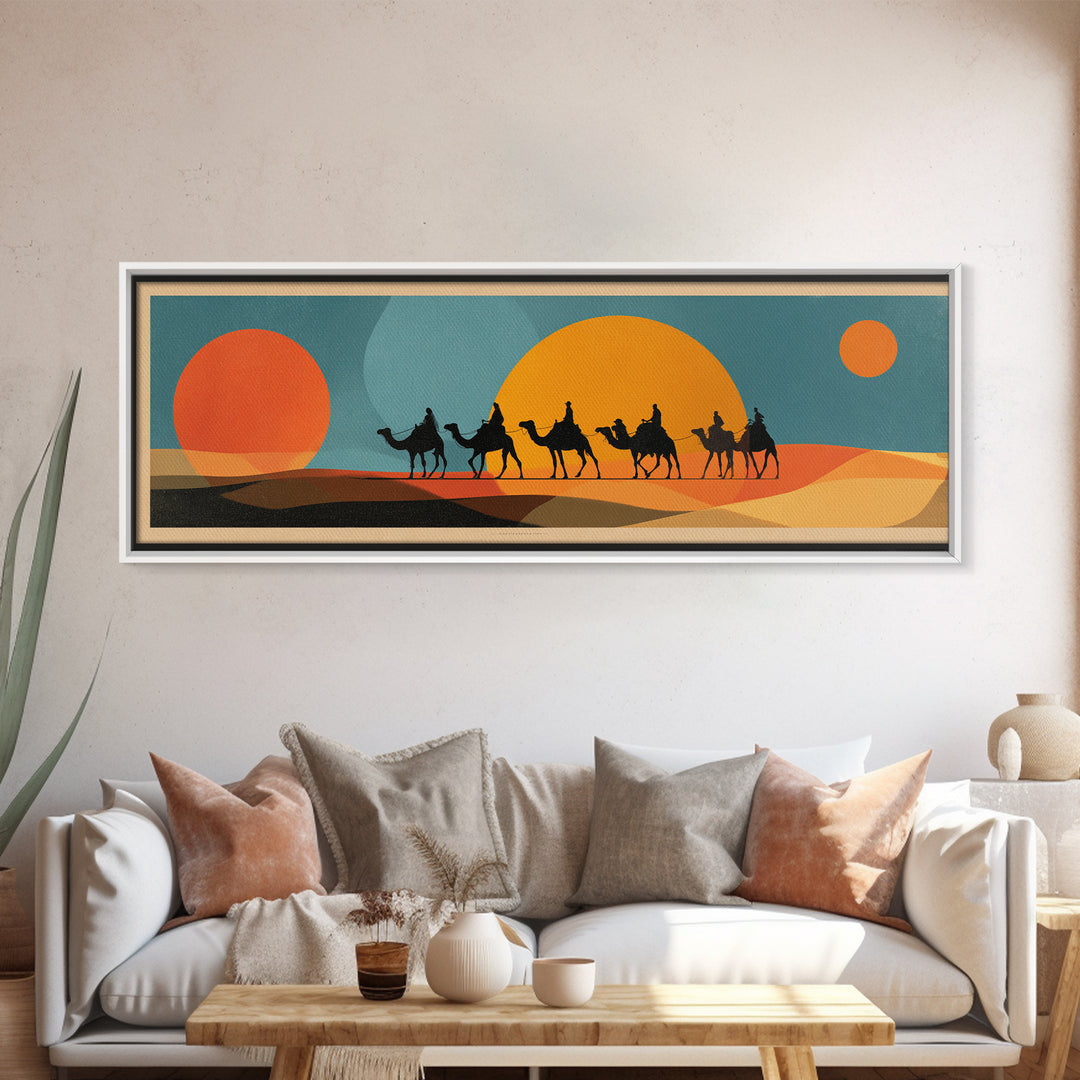 Moroccan Desert Caravan Travel Poster Framed Canvas Print, Travel Poster(2), Statement Artwork, Living Room Decor, Voyage, TPO-3x1-23