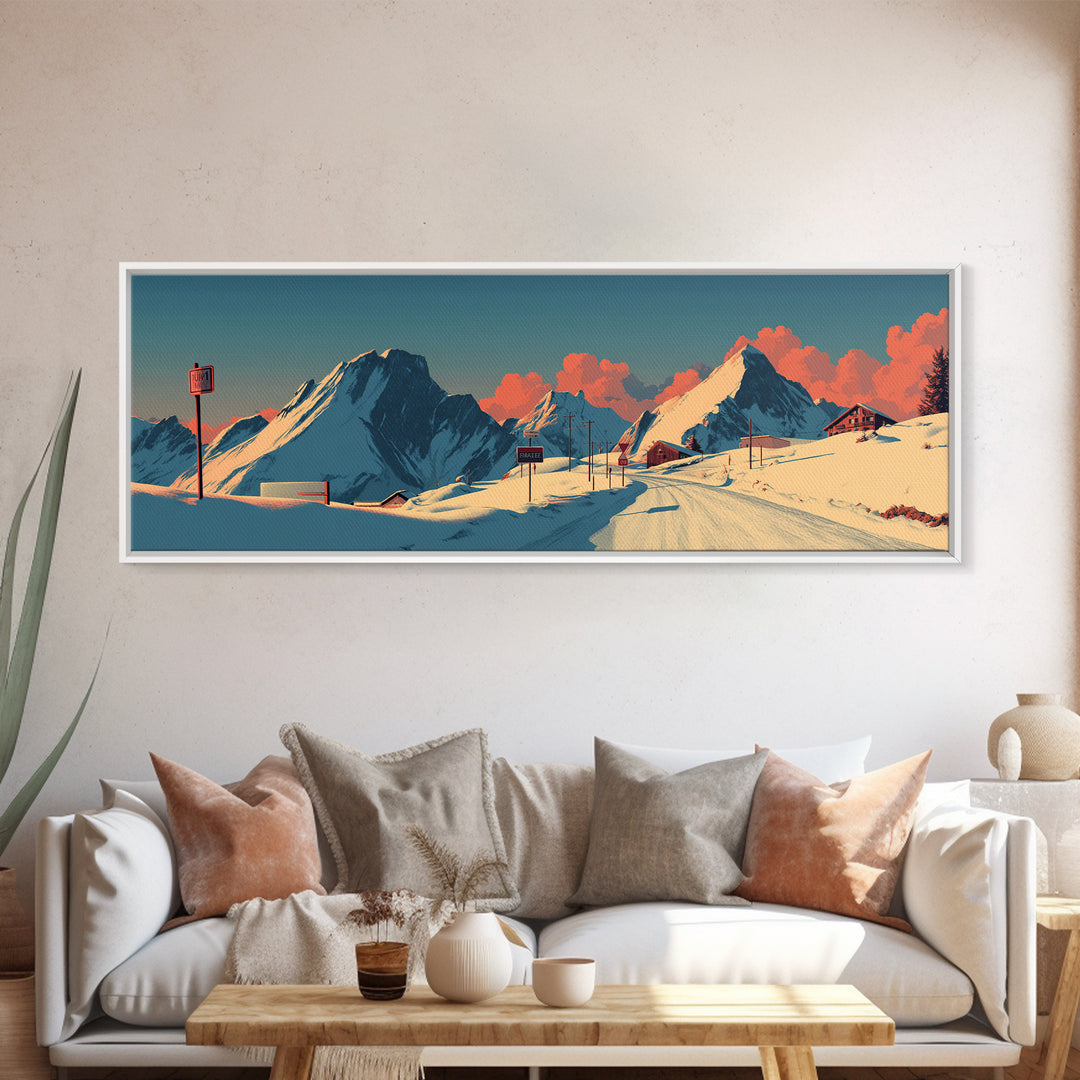 Swiss Alps Ski Poster Canvas Print, Travel Poster(2), Travel Poster, Living Room Decor, Fine Art, Voyage, Textured Painting, TPO-3x1-24