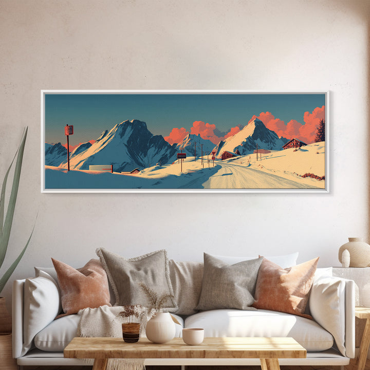 Swiss Alps Ski Poster Canvas Print, Travel Poster(2), Travel Poster, Living Room Decor, Fine Art, Voyage, Textured Painting, TPO-3x1-24