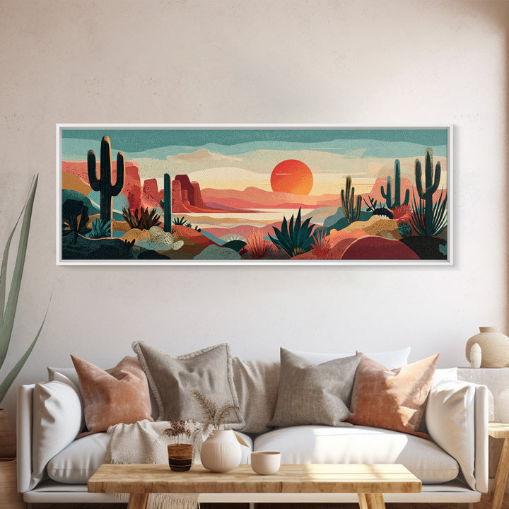 Mexico Cactus and Sun Travel Poster Framed Canvas Print, Travel Poster(2), Poster Print, Living Room Decor, Fine Art, Voyage, TPO-3x1-37