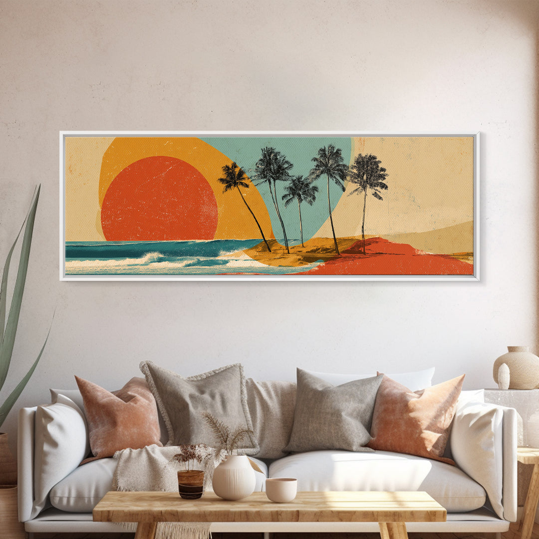 Hawaii Surf and Palm Tree Poster Framed Canvas Print, Travel Poster(2), Gallery Wall Set, Living Room Decor, Fine Art, Voyage, TPO-3x1-73