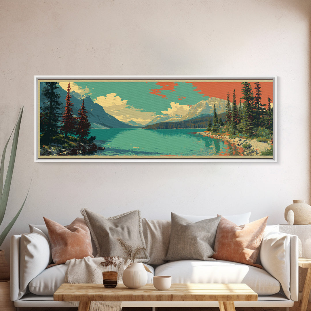Banff Lake with Turquoise Water Canvas Print, Travel Poster(2), Printable Wall Art, Living Room Decor, Fine Art, Voyage, TPO-3x1-83