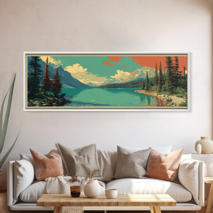 Banff Lake with Turquoise Water Canvas Print, Travel Poster(2), Printable Wall Art, Living Room Decor, Fine Art, Voyage, TPO-3x1-83