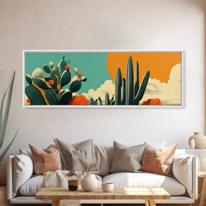 Mexico Cactus and Sun Travel Poster Canvas Print, Travel Poster(2), Mid Century Wall Art, Living Room Decor, Fine Art, Voyage, TPO-3x1-85