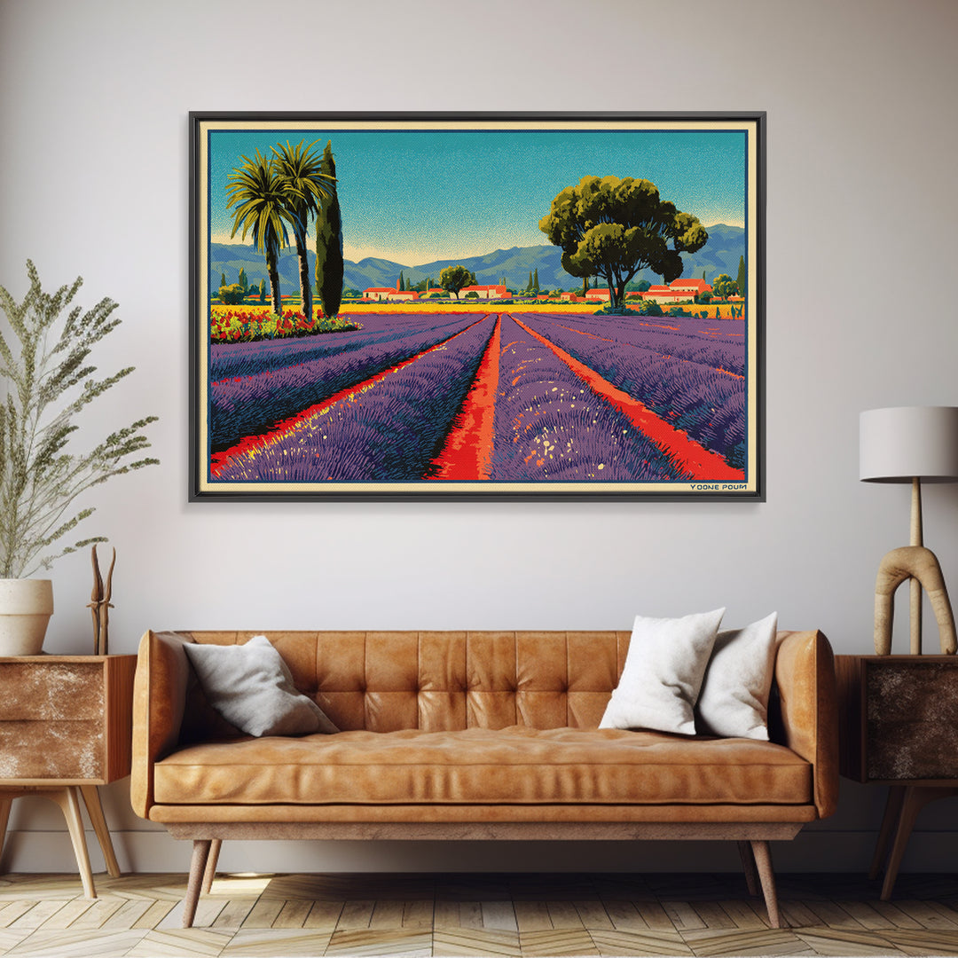 Provence Lavender Field Poster Framed Canvas Print, Travel Poster(2), Poster Art, Living Room Decor, Fine Art, Voyage, TPO-3x2-27