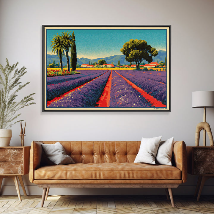 Provence Lavender Field Poster Framed Canvas Print, Travel Poster(2), Poster Art, Living Room Decor, Fine Art, Voyage, TPO-3x2-27