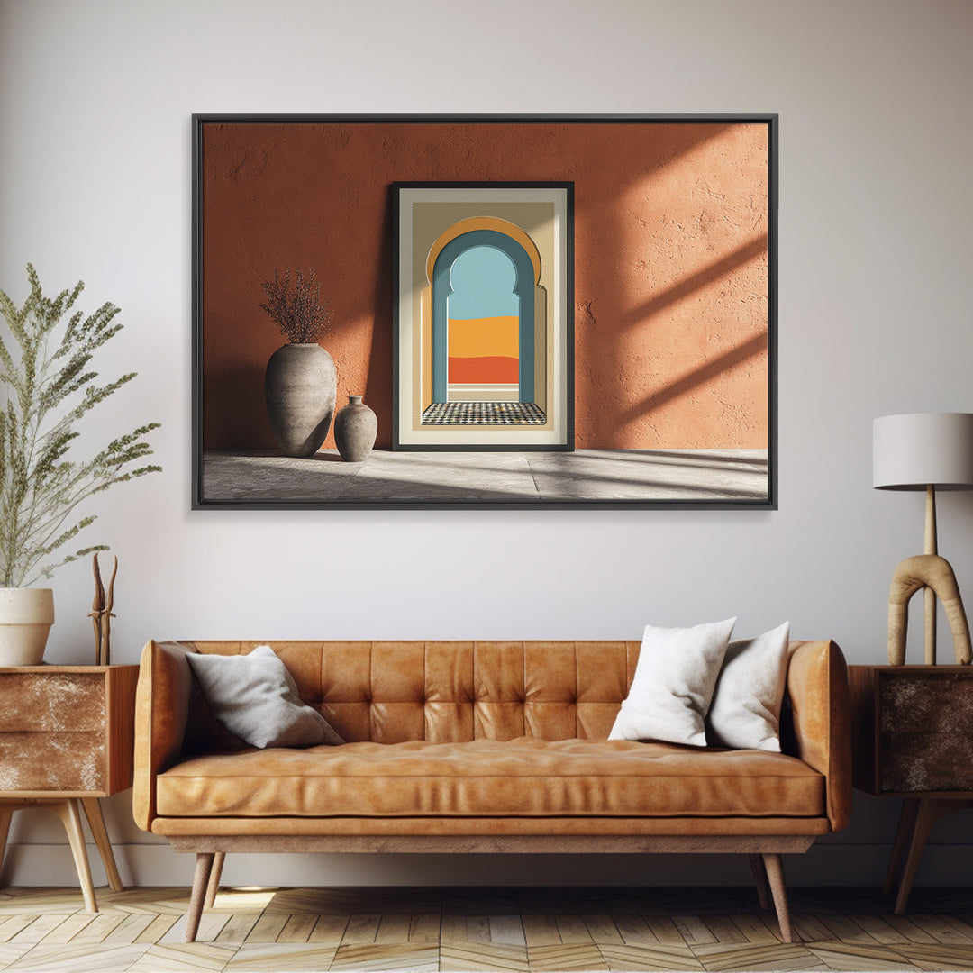 Marrakesh Arch and Tile Pattern Poster Framed Canvas Print, Travel Poster(2), Digital Download Art, Living Room Decor, Voyage, TPO-3x2-45