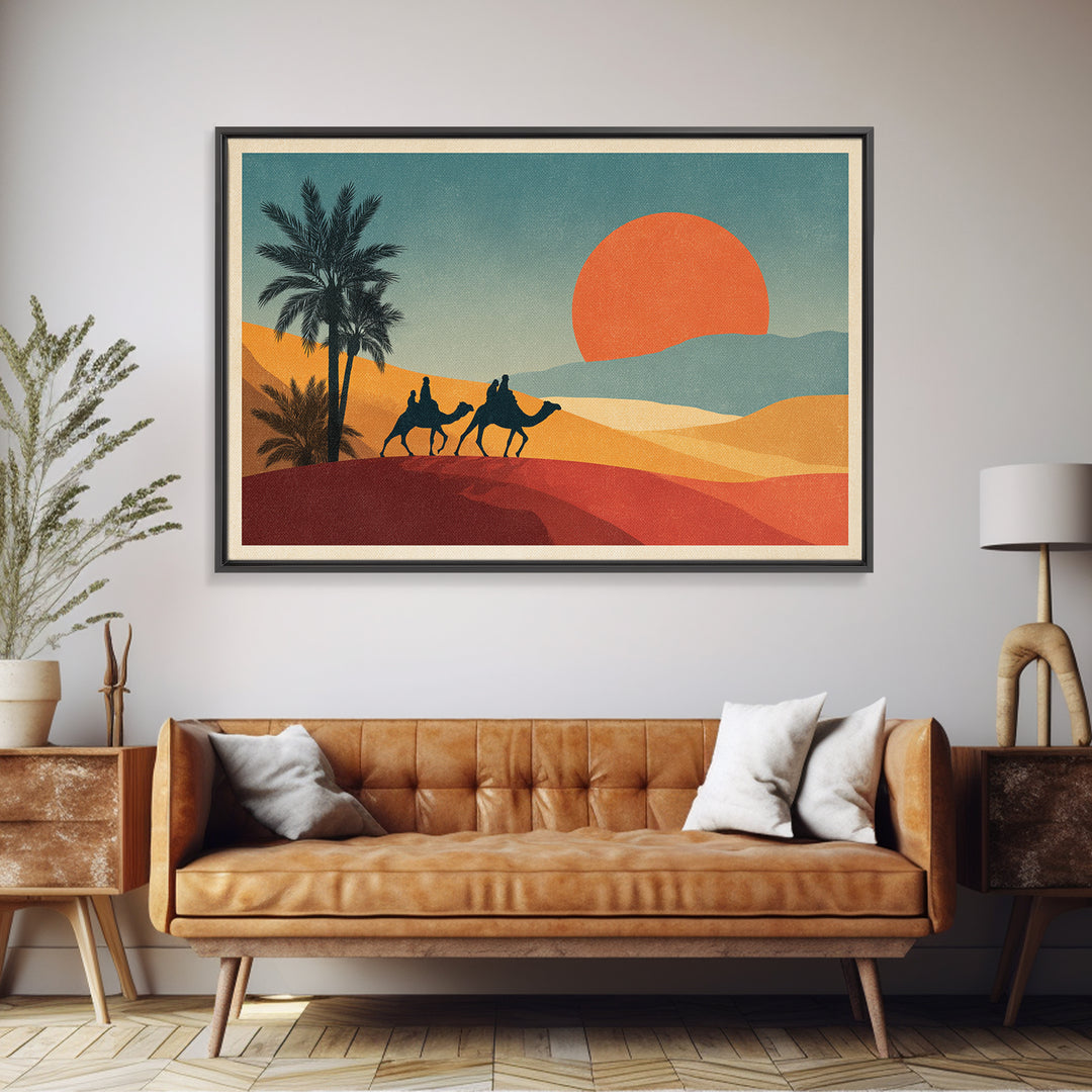 Moroccan Desert Caravan Travel Poster Framed Canvas Print, Travel Poster(2), Luxury Decor, Living Room Decor, Fine Art, Voyage, TPO-3x2-59