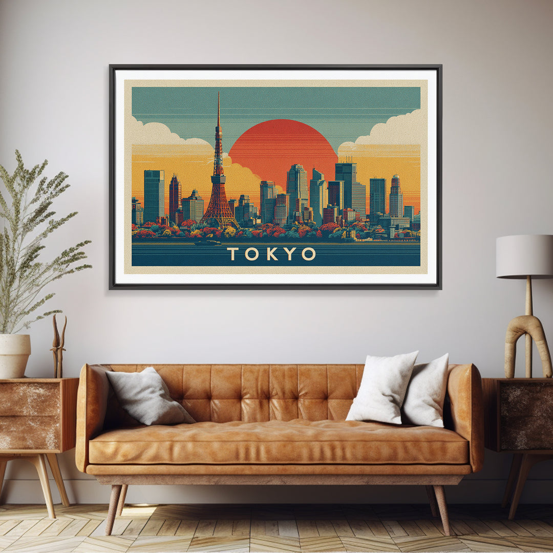Tokyo Night Skyline Framed Canvas Print, Travel Poster(2), City Wall Art, Living Room Decor, Fine Art, Voyage, Luxury Decor, TPO-3x2-81