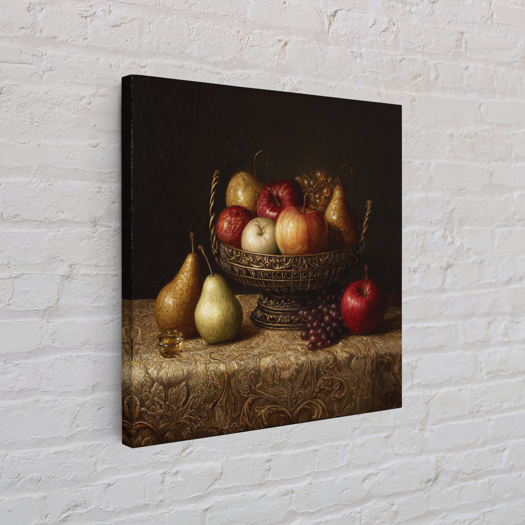 Basket of Apples and Pears on Linen Canvas Print, Traditional Art, Custom Art, Living Room Decor, Abstract Art, Classic, TRA-1x1-18