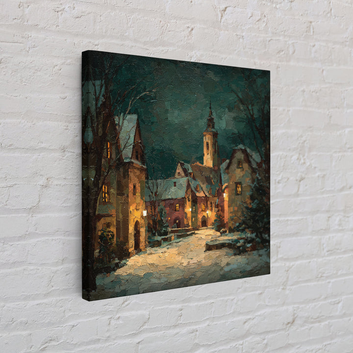 Snowy Village Landscape at Twilight Canvas Print, Traditional Art, Printable Art, Living Room Decor, Watercolor Art, Classic, TRA-1x1-19