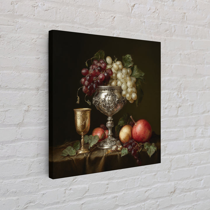 Dutch Fruit and Silver Goblet Still Life Framed Canvas Print, Traditional Art, Living Room Decor, Oil Painting, Classic, TRA-1x1-28