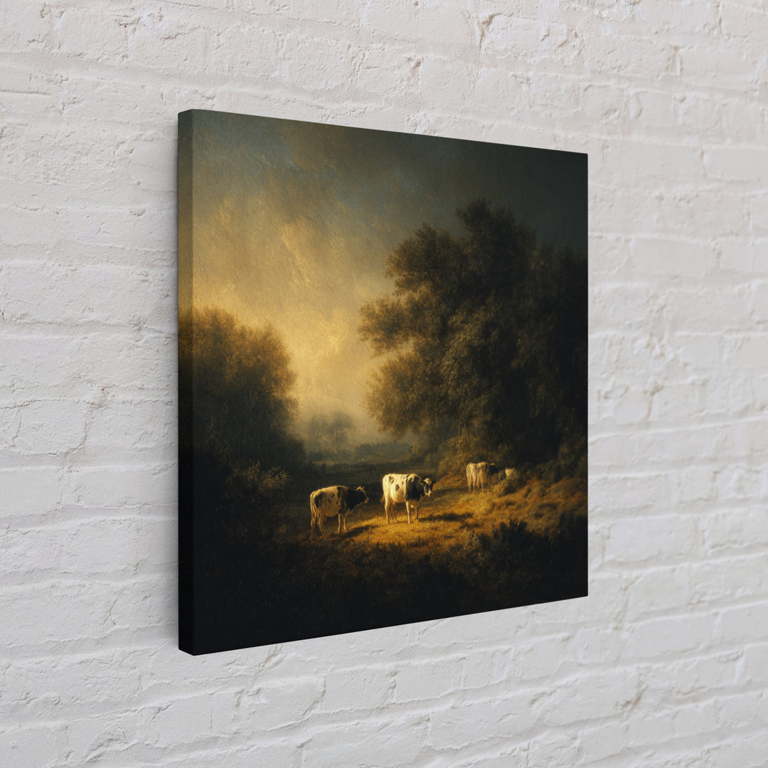Pastoral Countryside with Cows in Field Canvas Print, Traditional Art, Japanese Art, Living Room Decor, Fine Art, Classic, TRA-1x1-31