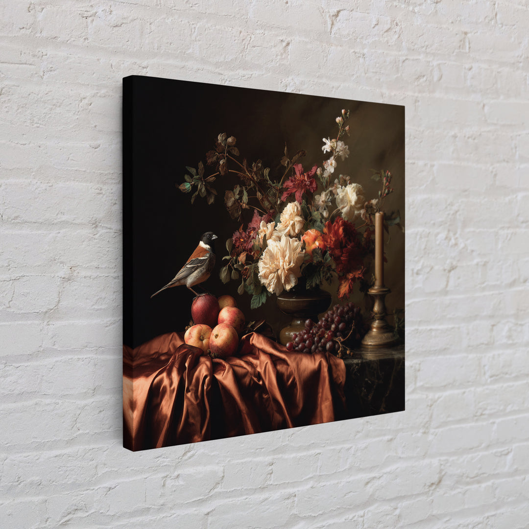 Bird Study on a Flowering Branch Framed Canvas Print, Traditional Art, Pokemon Poster, Living Room Decor, Fine Art, Classic, TRA-1x1-34