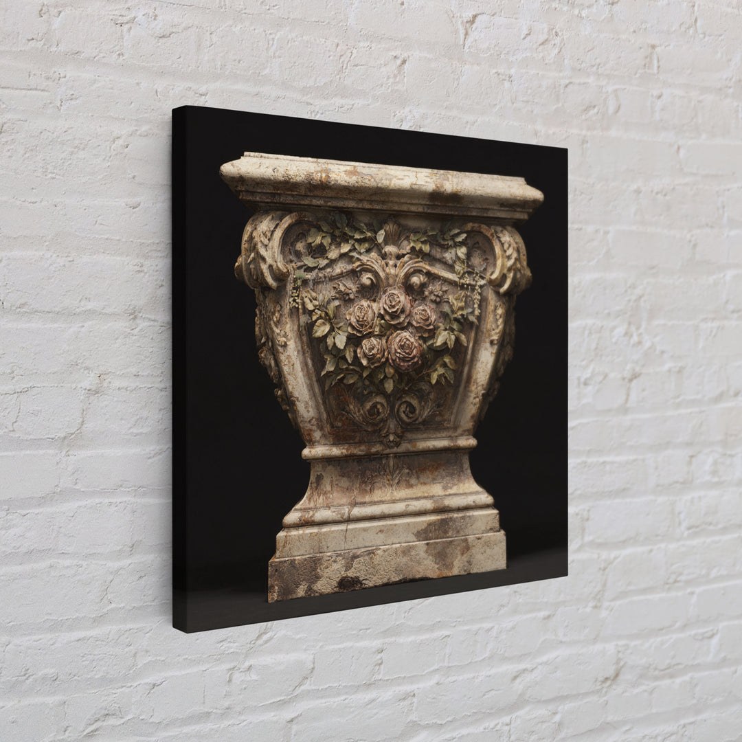 Garden Urn with Roses and Ivy Framed Canvas Print, Traditional Art, Art, Living Room Decor, Oil Painting, Classic, TRA-1x1-48