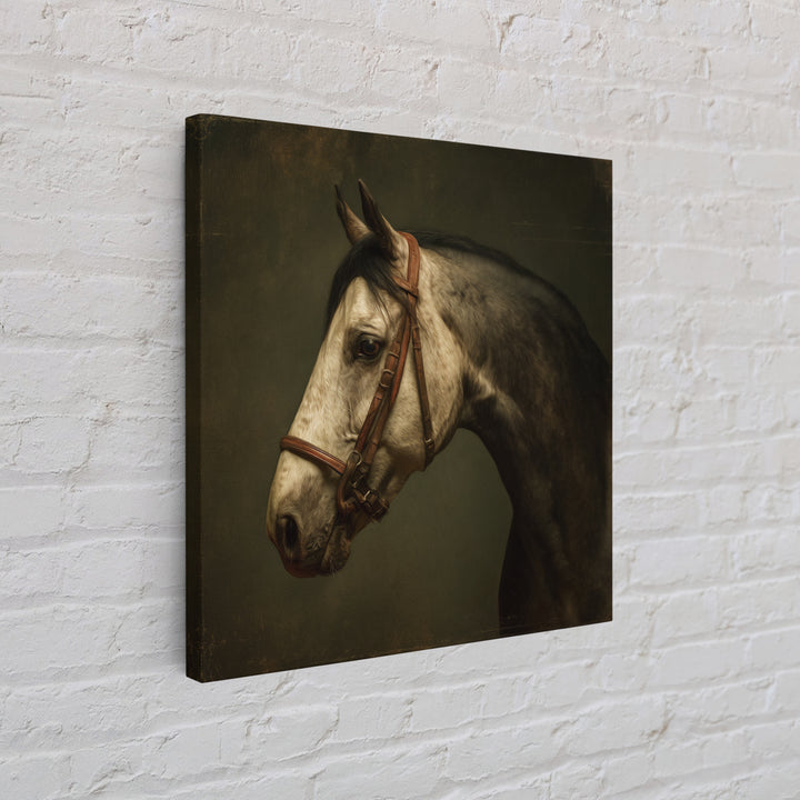 Realistic Horse Portrait Framed Canvas Print, Traditional Art, Dark Art, Living Room Decor, Oil Painting, Classic, TRA-1x1-51