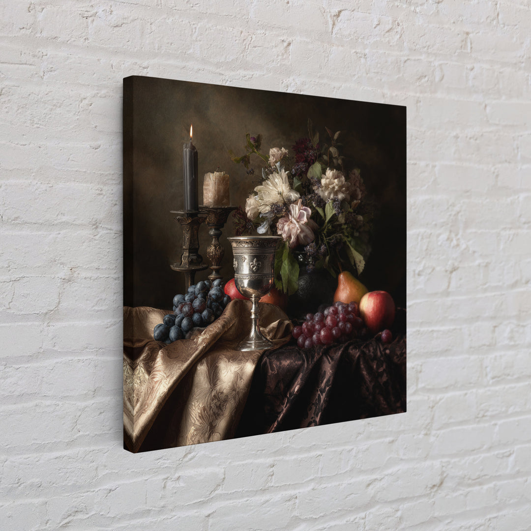 Dutch Fruit and Silver Goblet Still Life Framed Canvas Print, Traditional Art, Japanese Art, Living Room Decor, Classic, TRA-1x1-52