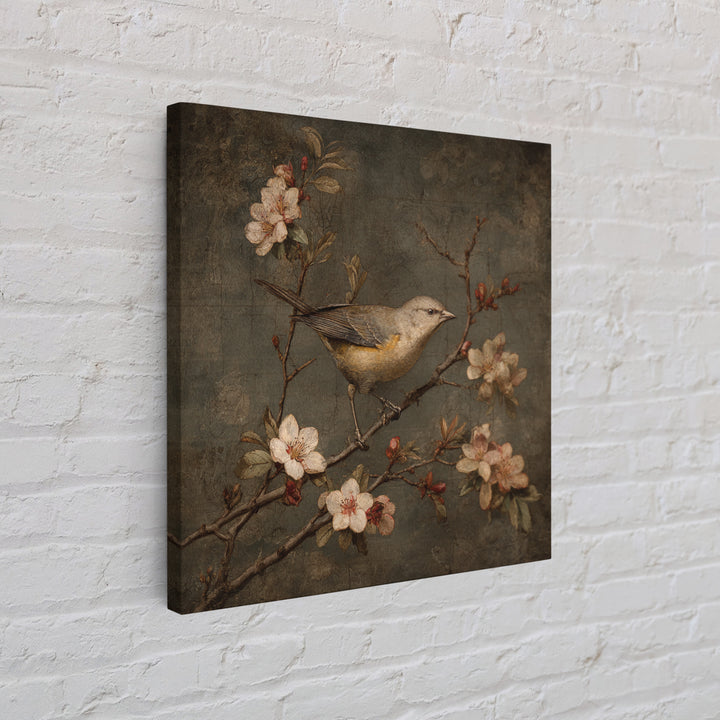 Bird Study on a Flowering Branch Framed Canvas Print, Traditional Art, Pokemon Poster, Living Room Decor, Fine Art, Classic, TRA-1x1-58