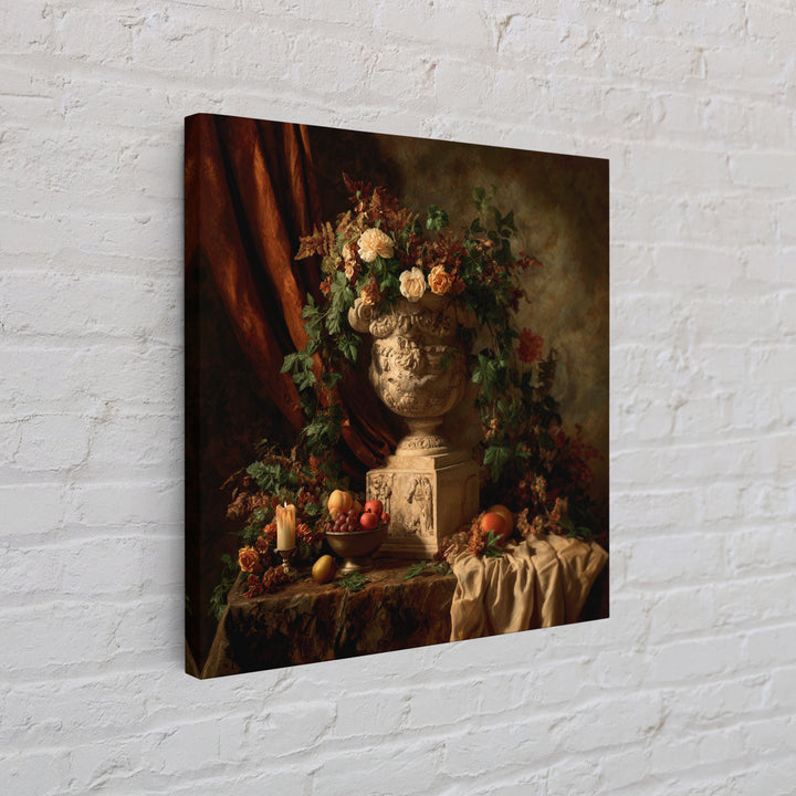 Garden Urn with Roses and Ivy Framed Canvas Print, Traditional Art, Landscape, Living Room Decor, Fine Art, Classic, TRA-1x1-72