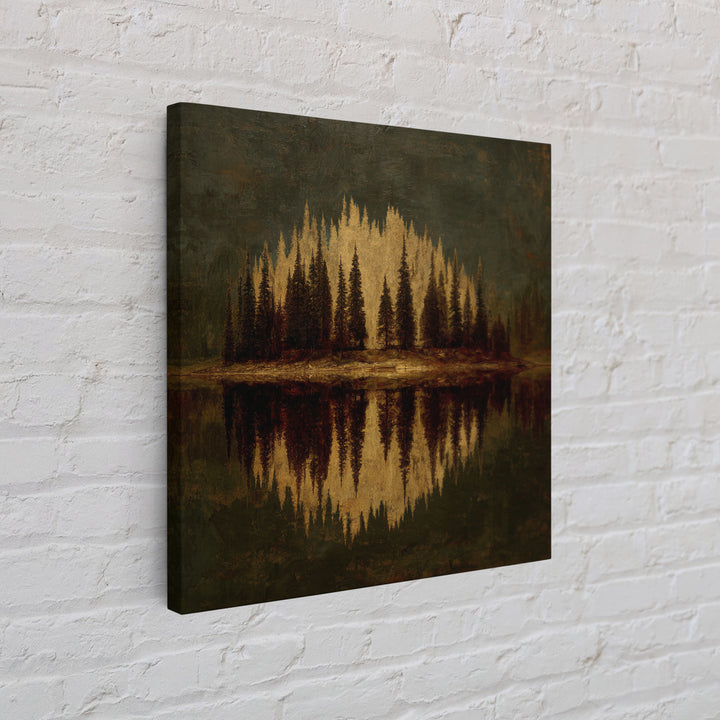 Mountain Lake with Pine Forest Reflection Canvas Print, Traditional Art, Art, Living Room Decor, Oil Painting, Classic, TRA-1x1-81