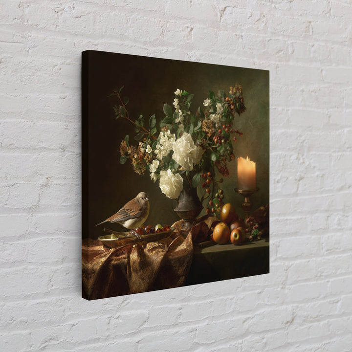 Bird Study on a Flowering Branch Canvas Print, Traditional Art, Boho Decor, Living Room Decor, Fine Art, Classic, Painting, TRA-1x1-82
