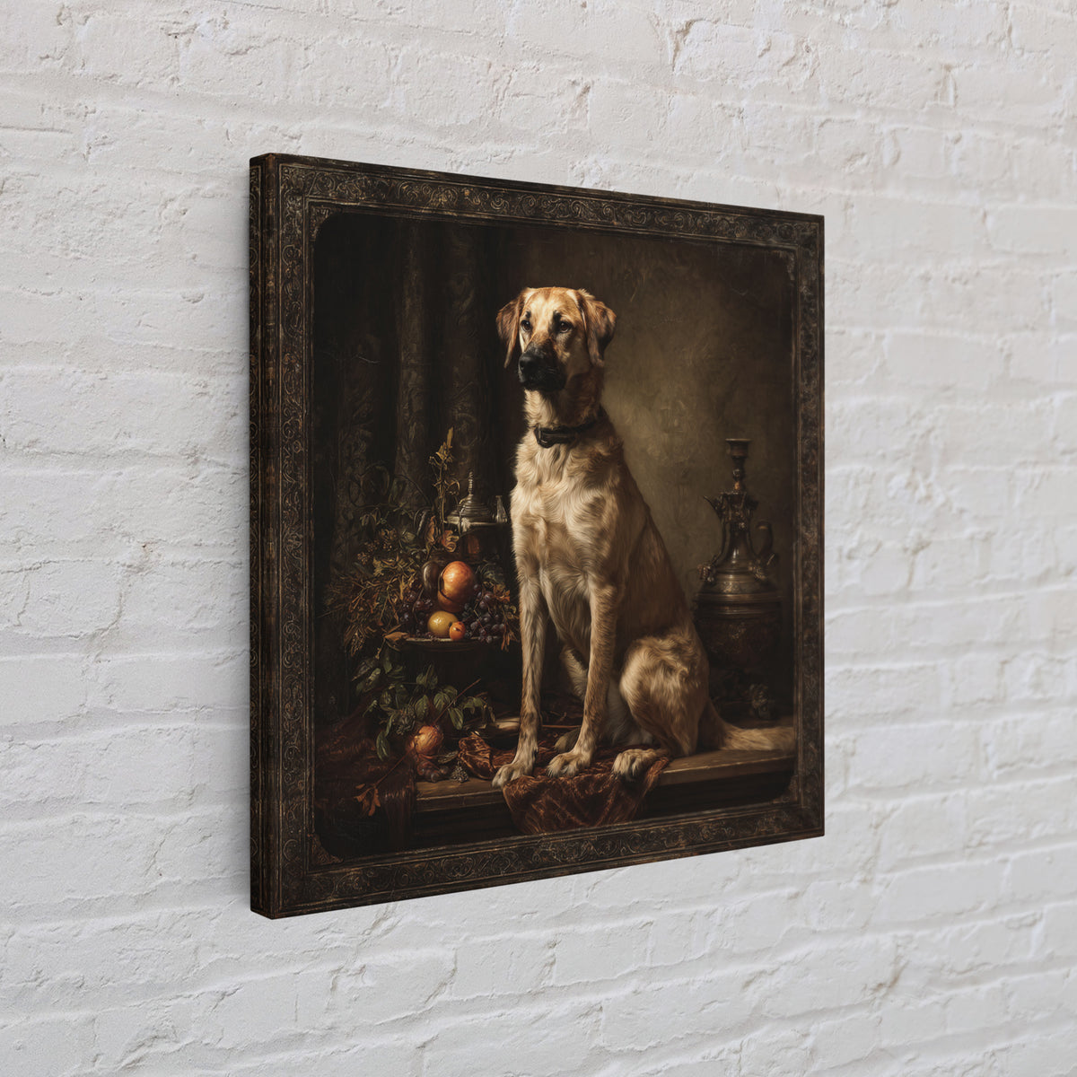 Hunting Dog Portrait Framed Canvas Print, Traditional Art, Landscape, Living Room Decor, Fine Art, Classic, Textured Painting, TRA-1x1-84