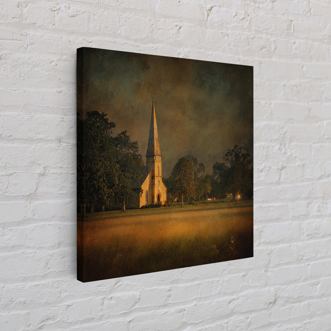 Church Steeple Across Rural Meadow Canvas Print, Traditional Art, Minimalist Decor, Living Room Decor, Oil Painting, Classic, TRA-1x1-85