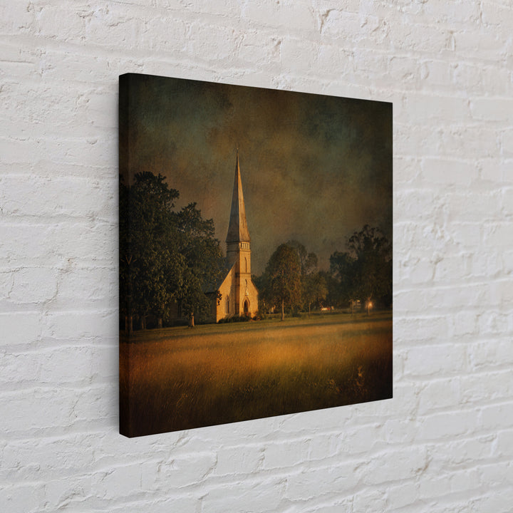 Church Steeple Across Rural Meadow Canvas Print, Traditional Art, Minimalist Decor, Living Room Decor, Oil Painting, Classic, TRA-1x1-85