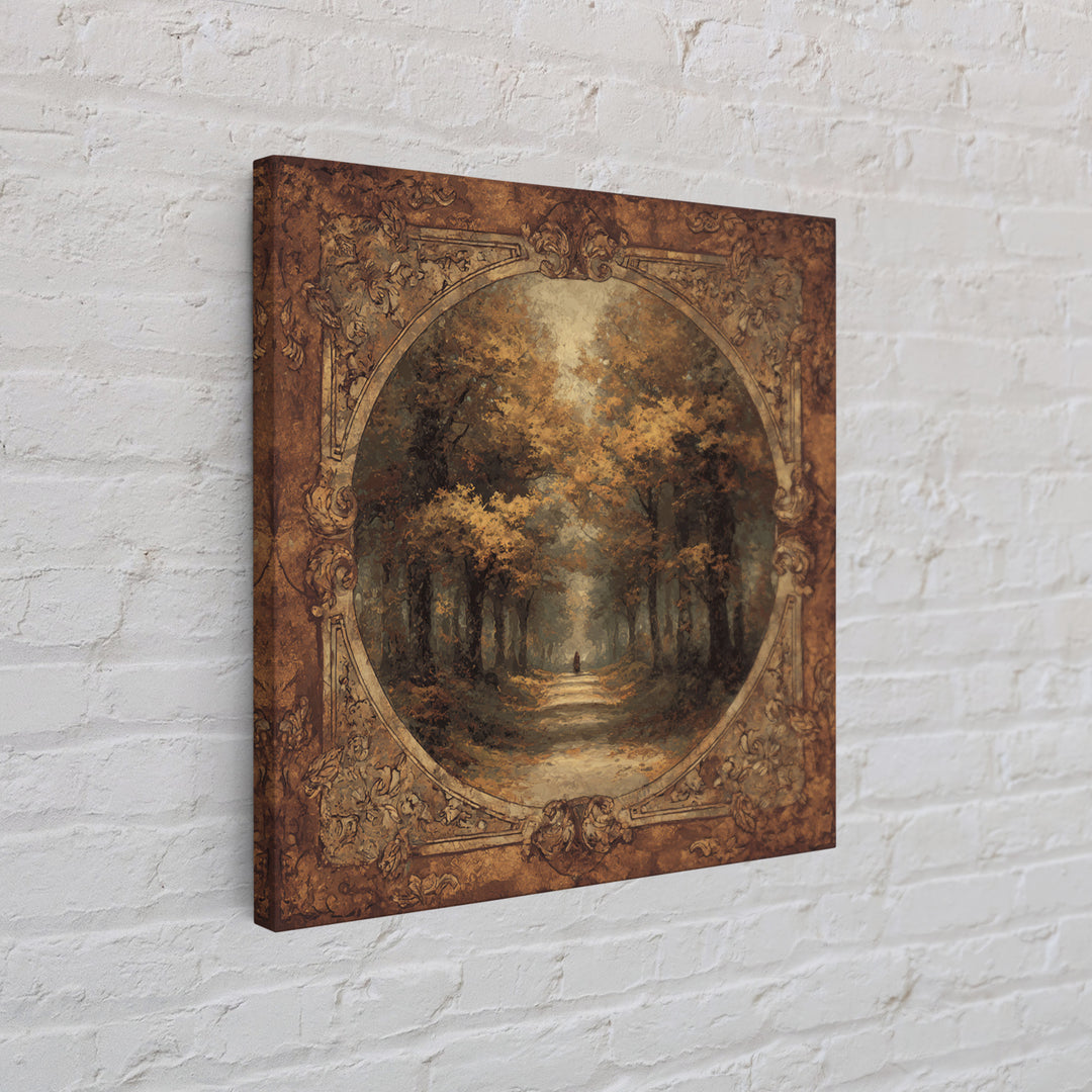 Autumn Forest Road Framed Canvas Print, Traditional Art, Minimalist Decor, Living Room Decor, Oil Painting, Classic, Boho, TRA-1x1-88