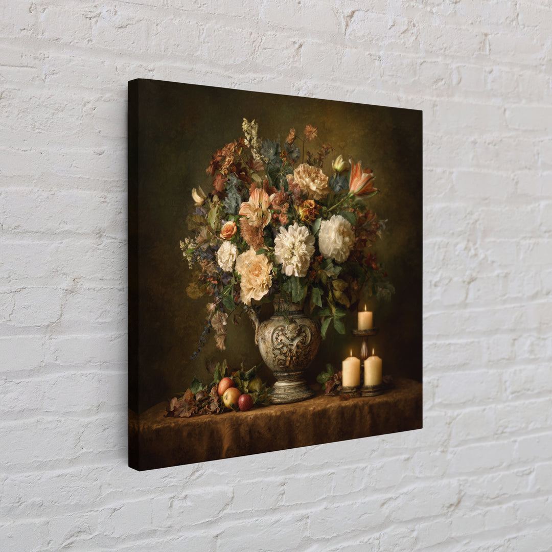 Formal Floral Still Life Canvas Print, Traditional Art, Textured Painting, Living Room Decor, Fine Art, Classic, Art Commission, TRA-1x1-98