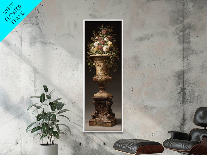 Garden Urn with Roses and Ivy Framed Canvas Print, Traditional Art, Decor, Living Room Decor, Fine Art, Classic, Japanese Art, TRA-1x3-36
