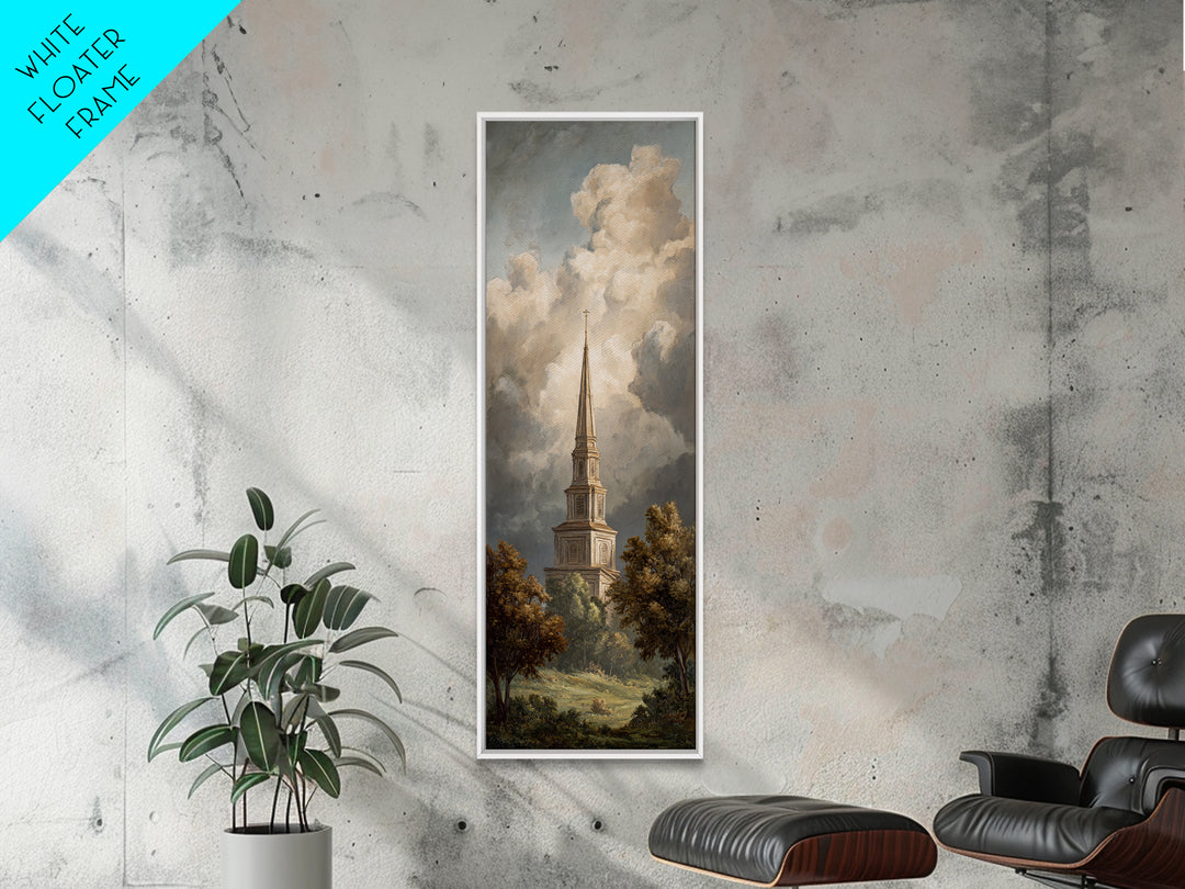 Church Steeple Across Rural Meadow Canvas Print, Traditional Art, Modern Decor, Living Room Decor, Fine Art, Classic, TRA-1x3-49