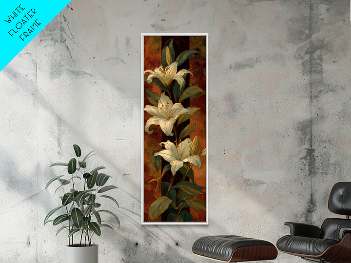 White Lilies on Dark Background Canvas Print, Traditional Art, Landscape, Living Room Decor, Abstract Art, Classic, TRA-1x3-51