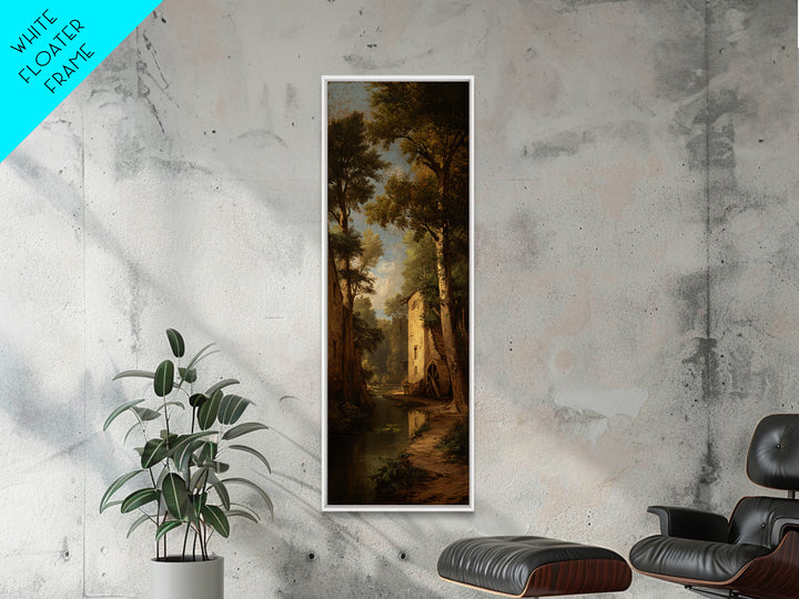 Watermill Beside a Quiet Stream Framed Canvas Print, Traditional Art, Textured Painting, Living Room Decor, Fine Art, Classic, TRA-1x3-53