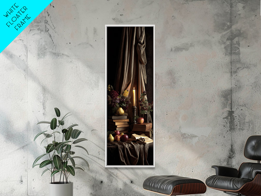 Still Life of Books Candle and Fruit Canvas Print, Traditional Art, Living Room Decor, Classic, Dark Art, Pokemon Poster, TRA-1x3-56
