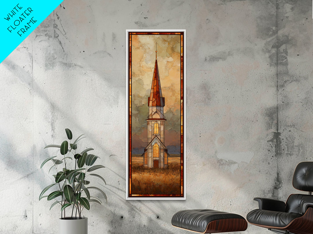 Church Steeple Across Rural Meadow Canvas Print, Traditional Art, Artwork, Living Room Decor, Oil Painting, Classic, TRA-1x3-73
