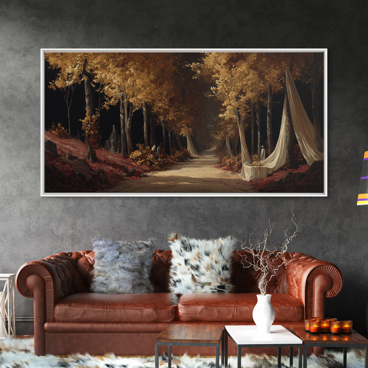 Autumn Forest Road Framed Canvas Print, Traditional Art, Room Decor, Living Room Decor, Fine Art, Classic, Digital Art, TRA-2x1-12