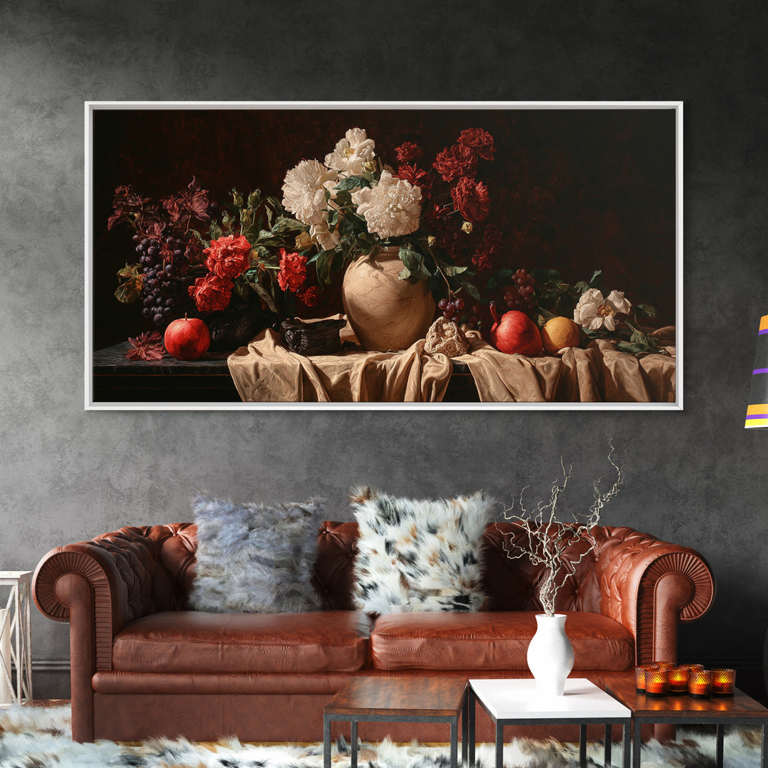 Formal Floral Still Life Canvas Print, Traditional Art, Textured Painting, Living Room Decor, Fine Art, Classic, Art Commission, TRA-2x1-22