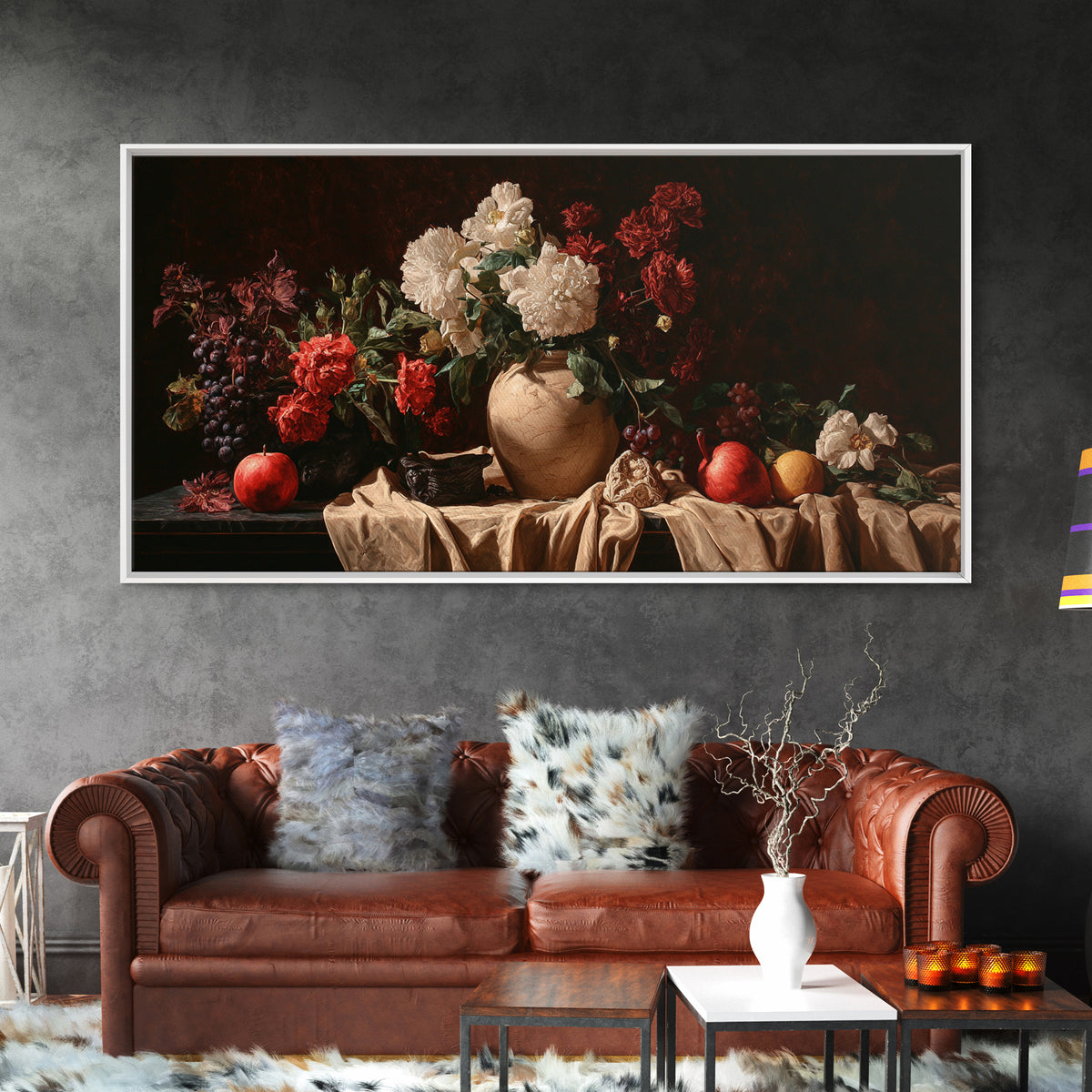 Formal Floral Still Life Canvas Print, Traditional Art, Textured Painting, Living Room Decor, Fine Art, Classic, Art Commission, TRA-2x1-22