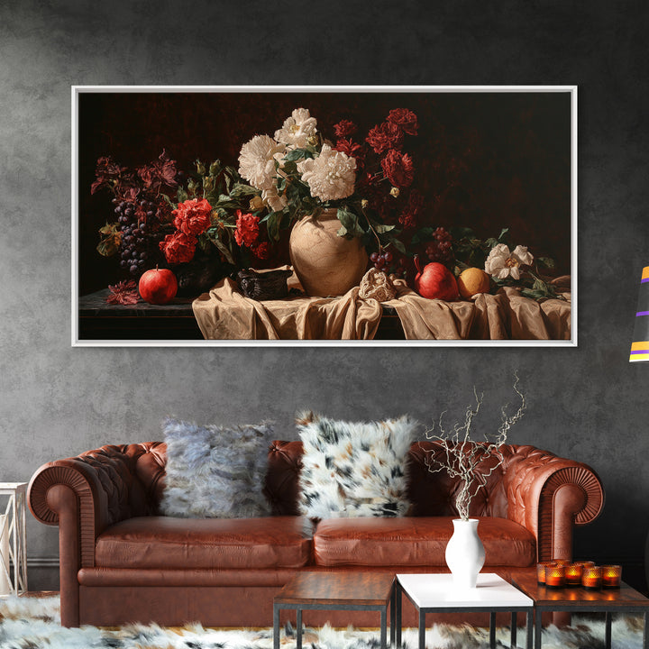 Formal Floral Still Life Canvas Print, Traditional Art, Textured Painting, Living Room Decor, Fine Art, Classic, Art Commission, TRA-2x1-22