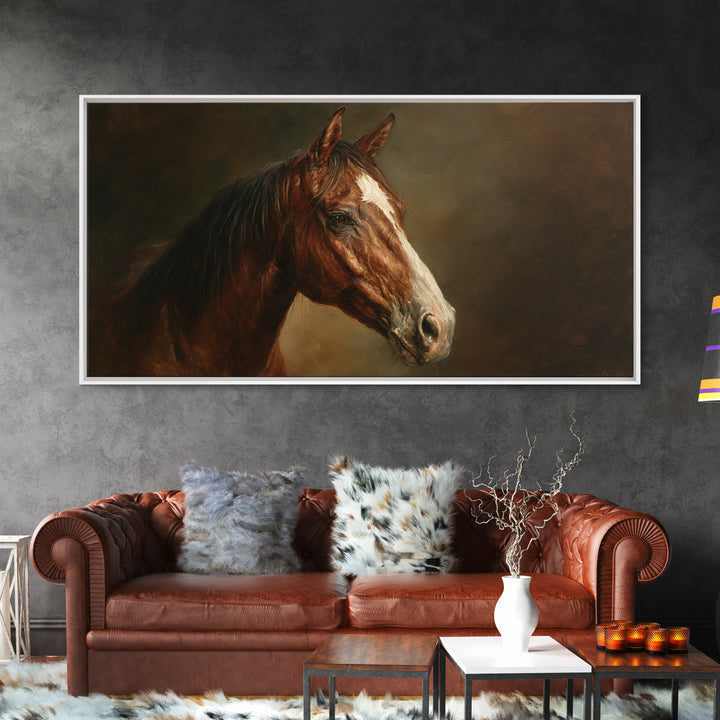 Realistic Horse Portrait Framed Canvas Print, Traditional Art, Canvas, Living Room Decor, Fine Art, Classic, Furry Art, TRA-2x1-23