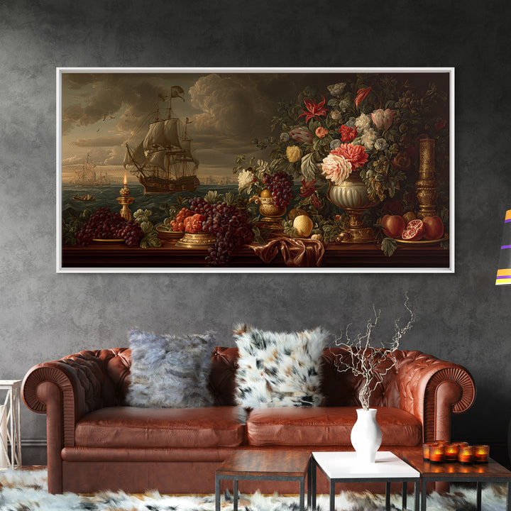 Ship at Sea Framed Canvas Print, Traditional Art, Contemporary Art, Living Room Decor, Fine Art, Classic, Wall Hanging, TRA-2x1-34