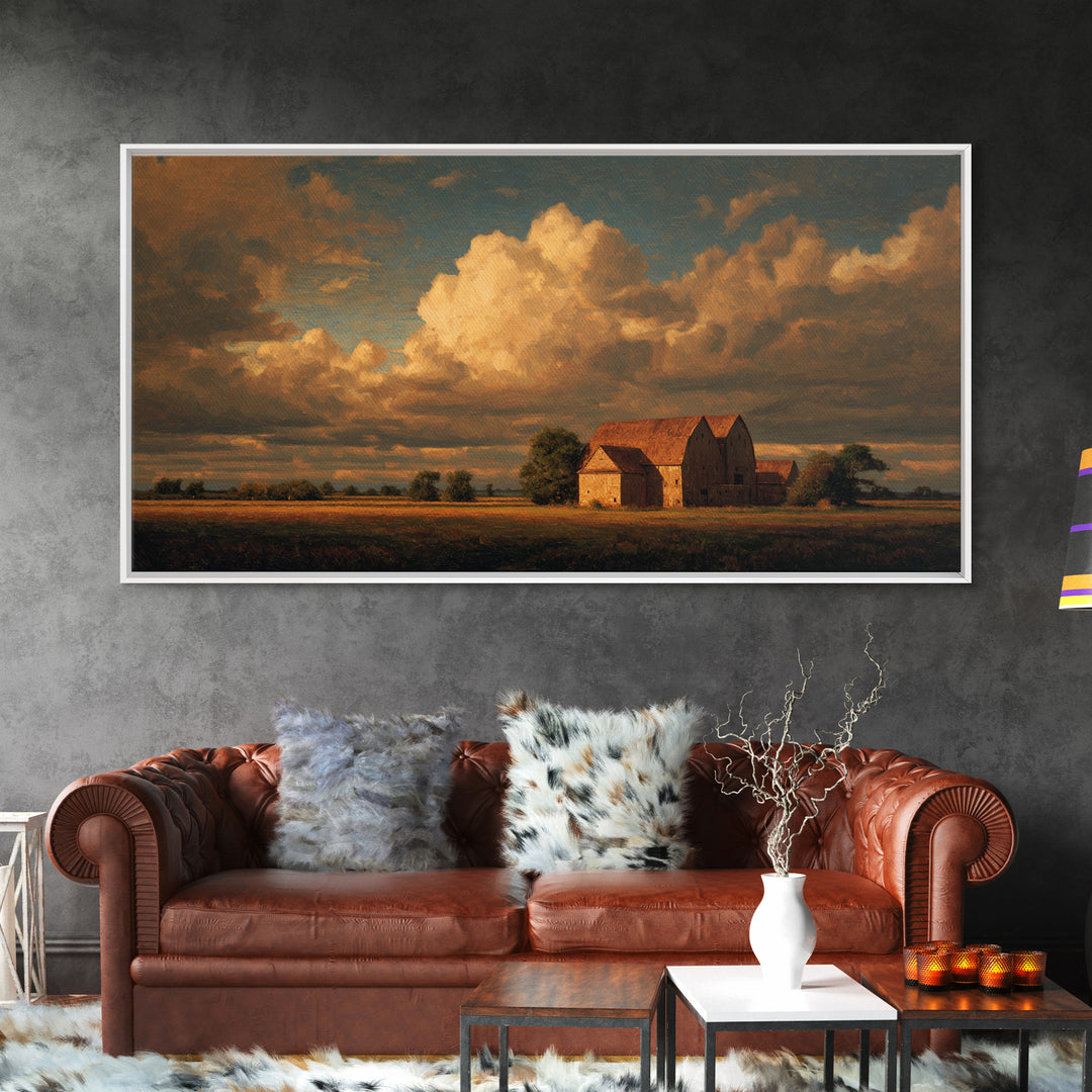 Barn and Farmland Framed Canvas Print, Traditional Art, Digital Art, Living Room Decor, Fine Art, Classic, Custom Art, TRA-2x1-43