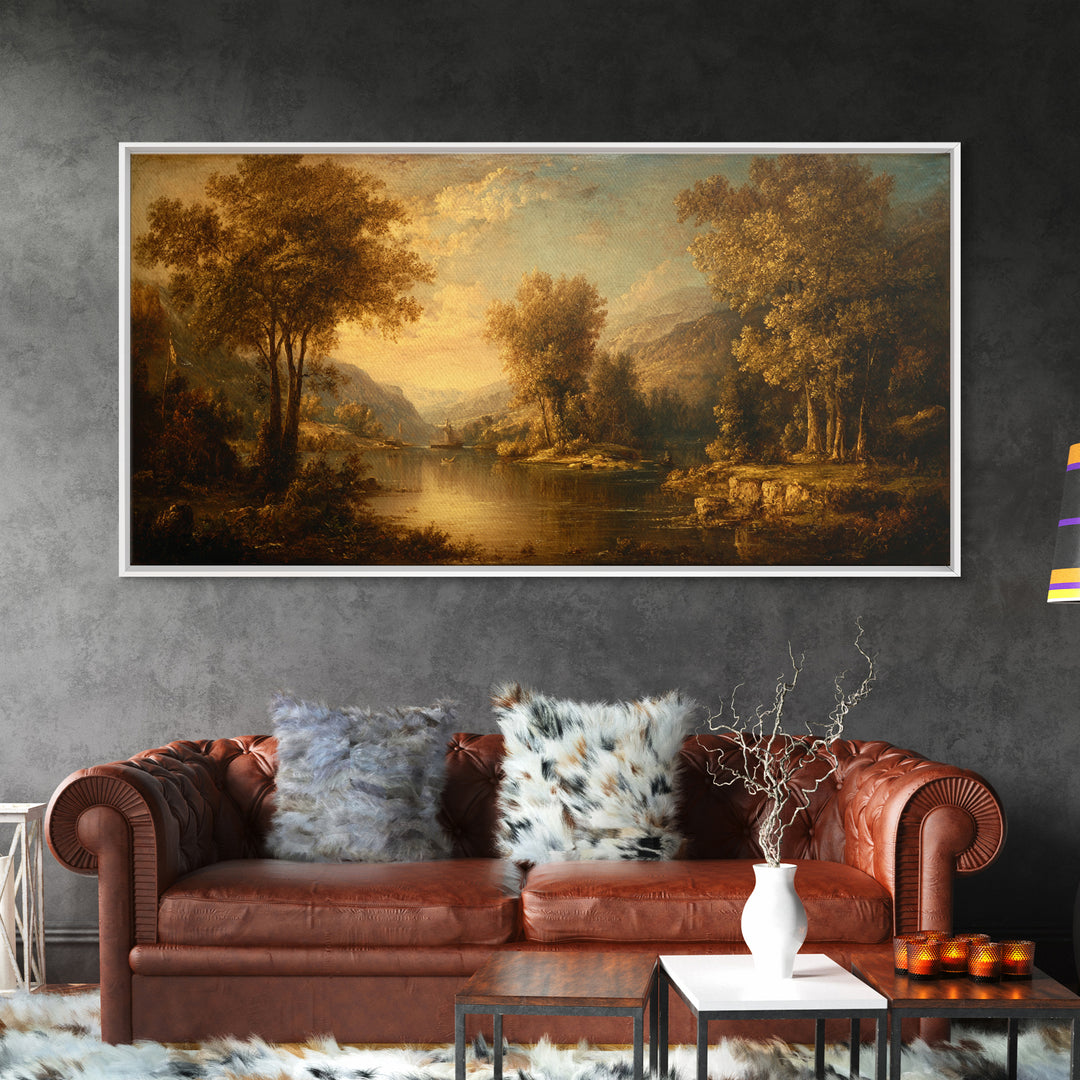 Classic Oil Painted Landscape Framed Canvas Print, Traditional Art, Artwork, Living Room Decor, Oil Painting, Classic, TRA-2x1-45