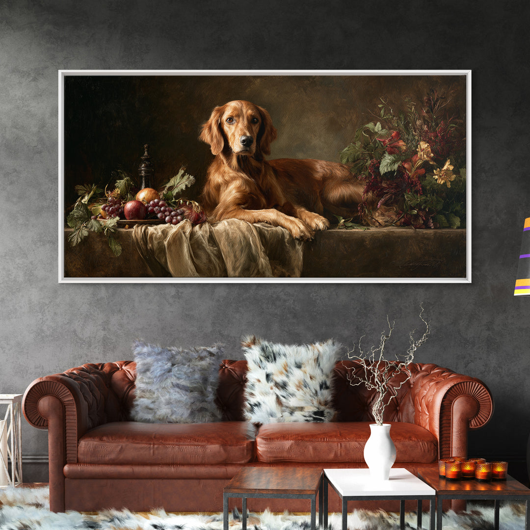 Hunting Dog Portrait Framed Canvas Print, Traditional Art, Decor, Living Room Decor, Fine Art, Classic, Japanese Art, TRA-2x1-56