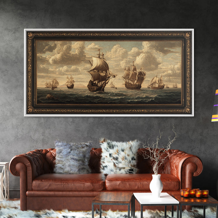 Ship at Sea Canvas Print, Traditional Art, Painting, Living Room Decor, Fine Art, Classic, Art Commissions, Japanese Art, TRA-2x1-58