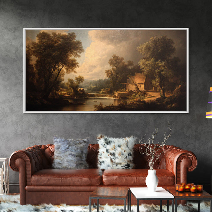 Watermill Beside a Quiet Stream Canvas Print, Traditional Art, Boho, Living Room Decor, Fine Art, Classic, Indian Wall Art, TRA-2x1-61